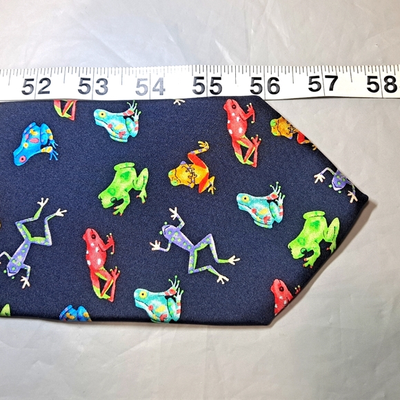 Alynn Neckwear Frogs 💯 Silk Designer Necktie 57" x 3.75" Blue w/ Multi-colors - Picture 10 of 10